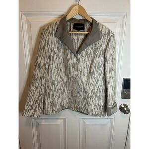 Lafayette 148 Blazer Grey Abstract Ikat Print Snap Front Professional Jacket 14